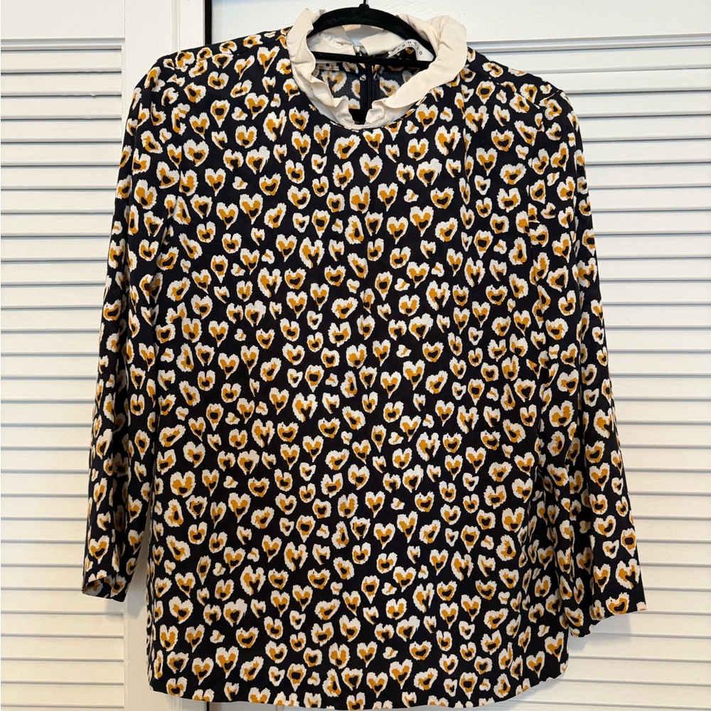 Sandro Cream and Navy Heart Blouse